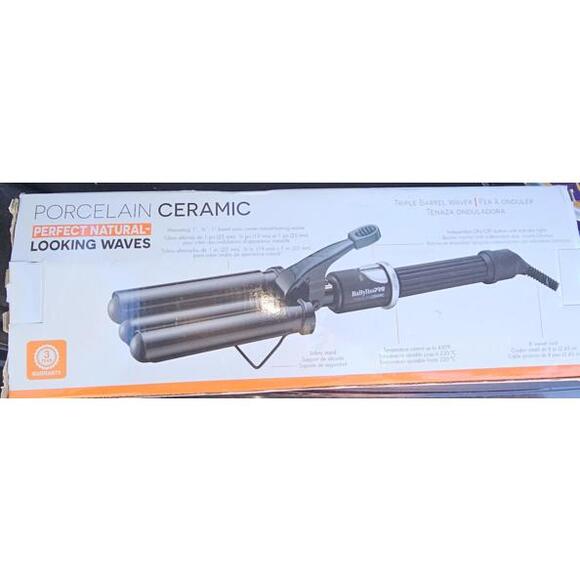 BabylissPRO Porcelain Ceramic Triple Barrel Waver Hair Styling Crimper Black NEW - Picture 4 of 5